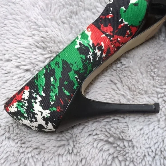 Marc Fisher Open Toe Platform Heels, Red Black Green Yellow White, Size 9.5 M - Picture 14 of 15